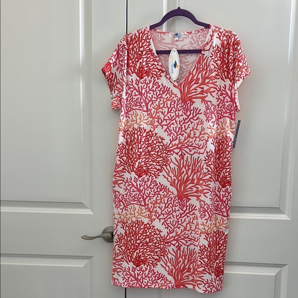 Coral Print V-Neck Dress